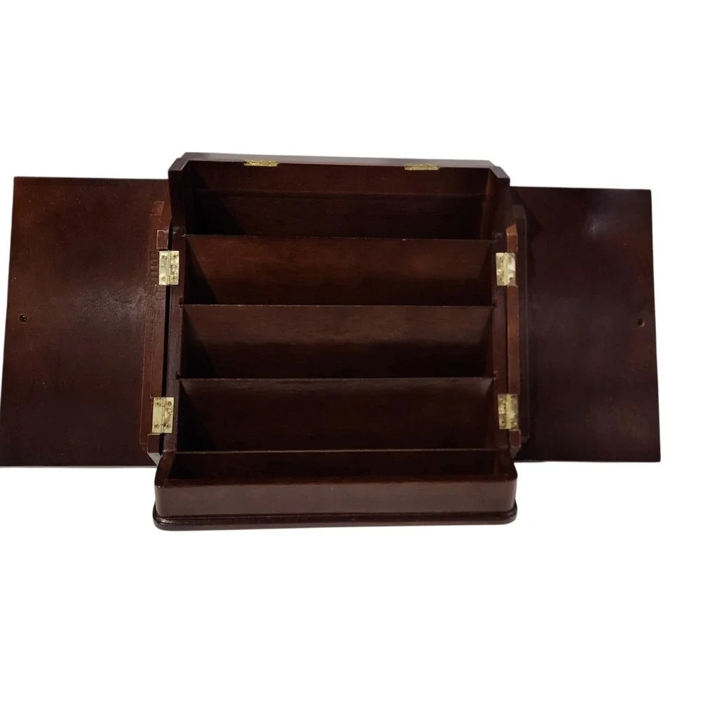 The Bamboo Co Wooden Desktop File Organizer Mail Sorter Cabinet Cherry Finish